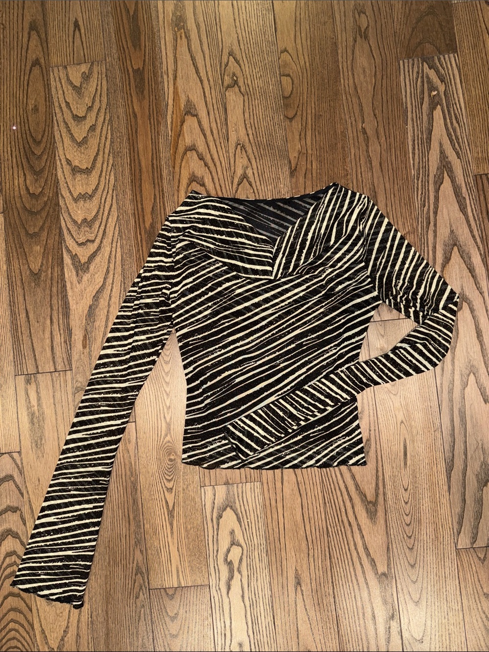 Striped Long-Sleeve Off-Shoulder Top - Black & White